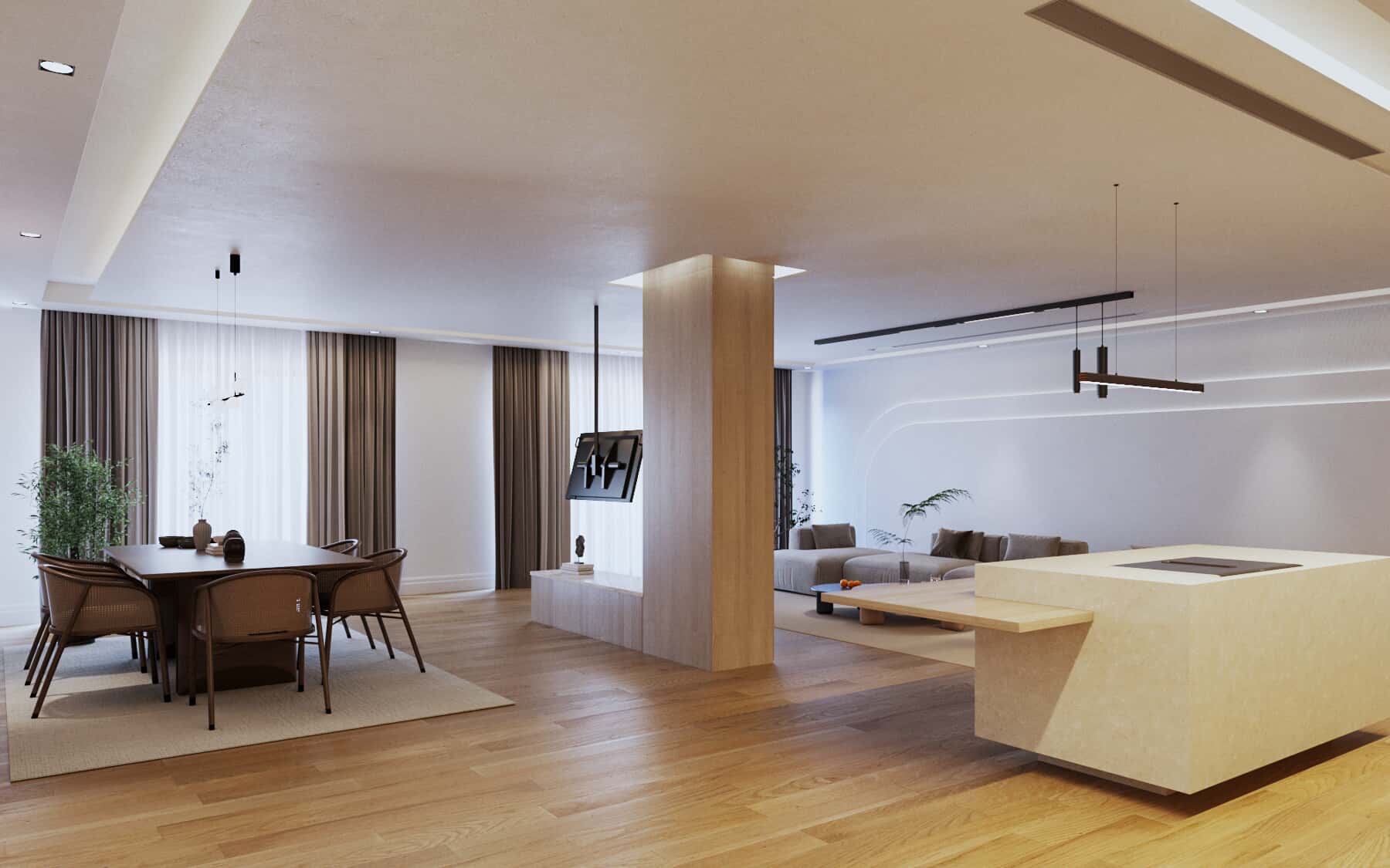 a room with a table and chairs