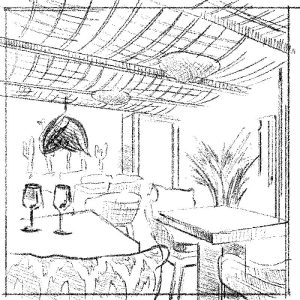 a drawing of a restaurant